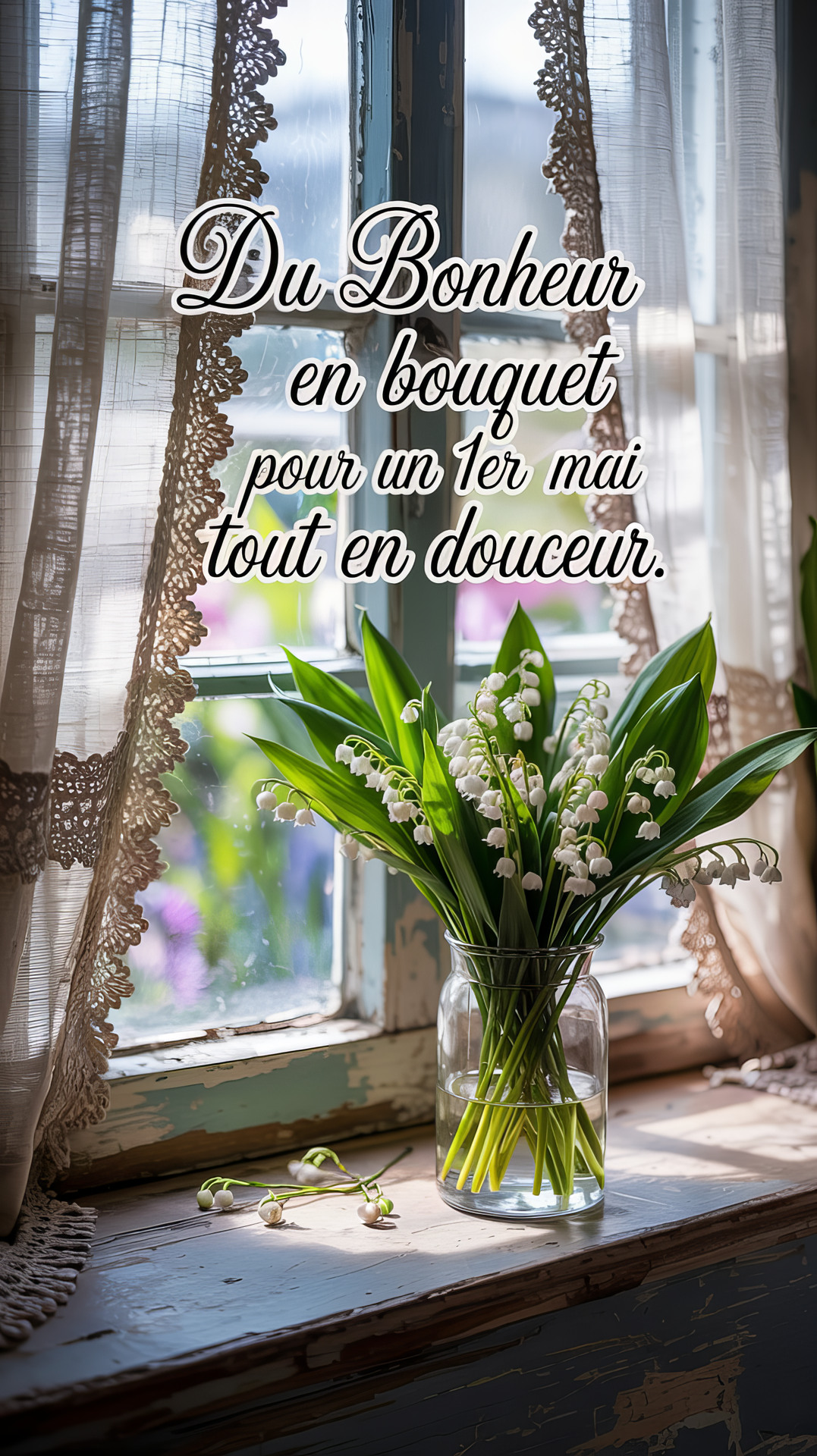 Carte virtuelle 1er mai muguet bonheur pour envoyer vos vœux Carte virtuelle 1er mai avec un brin de muguet, symbole de bonheur et de chance