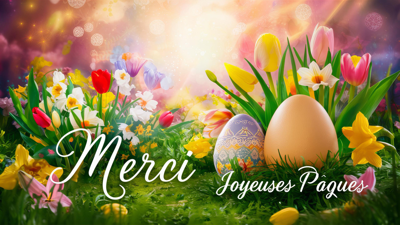 Carte virtuelle de remerciement pour Pâques avec décorations printanières
