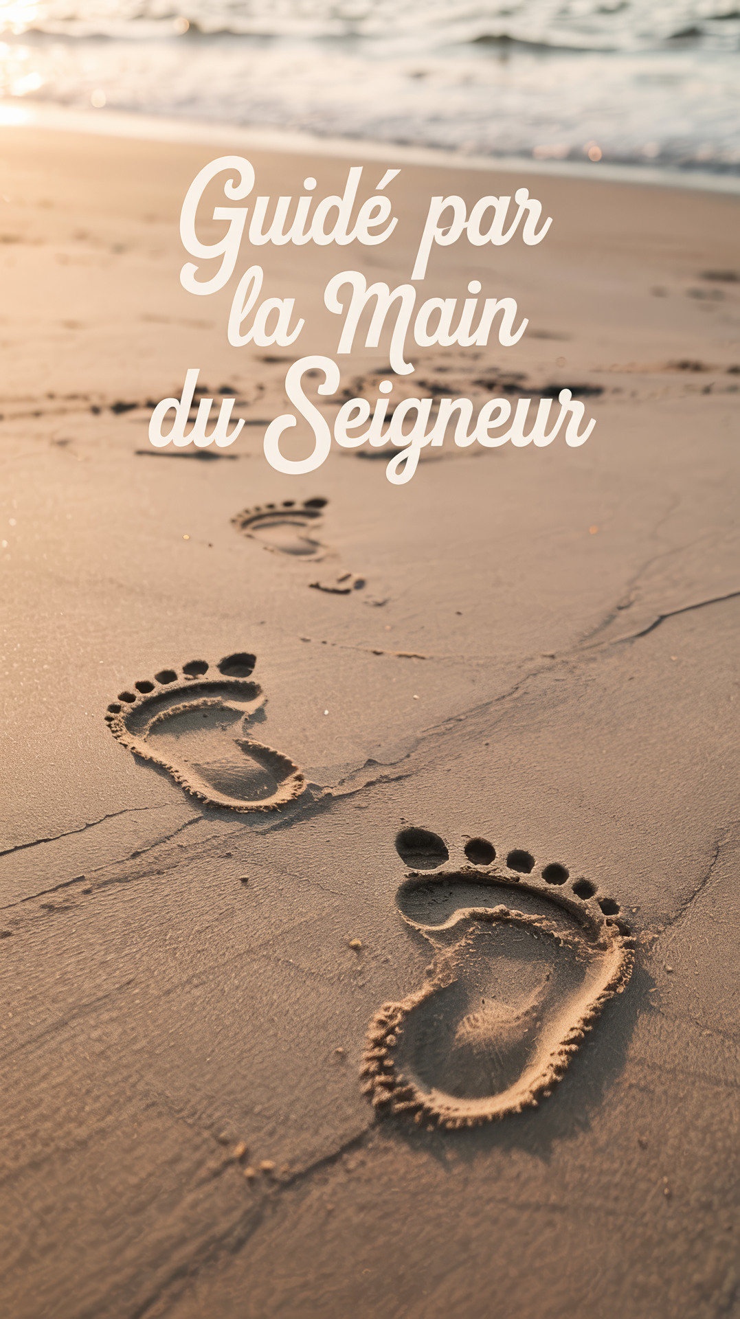 Carte virtuelle «Guidance spirituelle faite du Seigneur» Carte virtuelle représentant des empreintes de pas sur le sable, symbolisant le chemin de vie guidé par la foi
