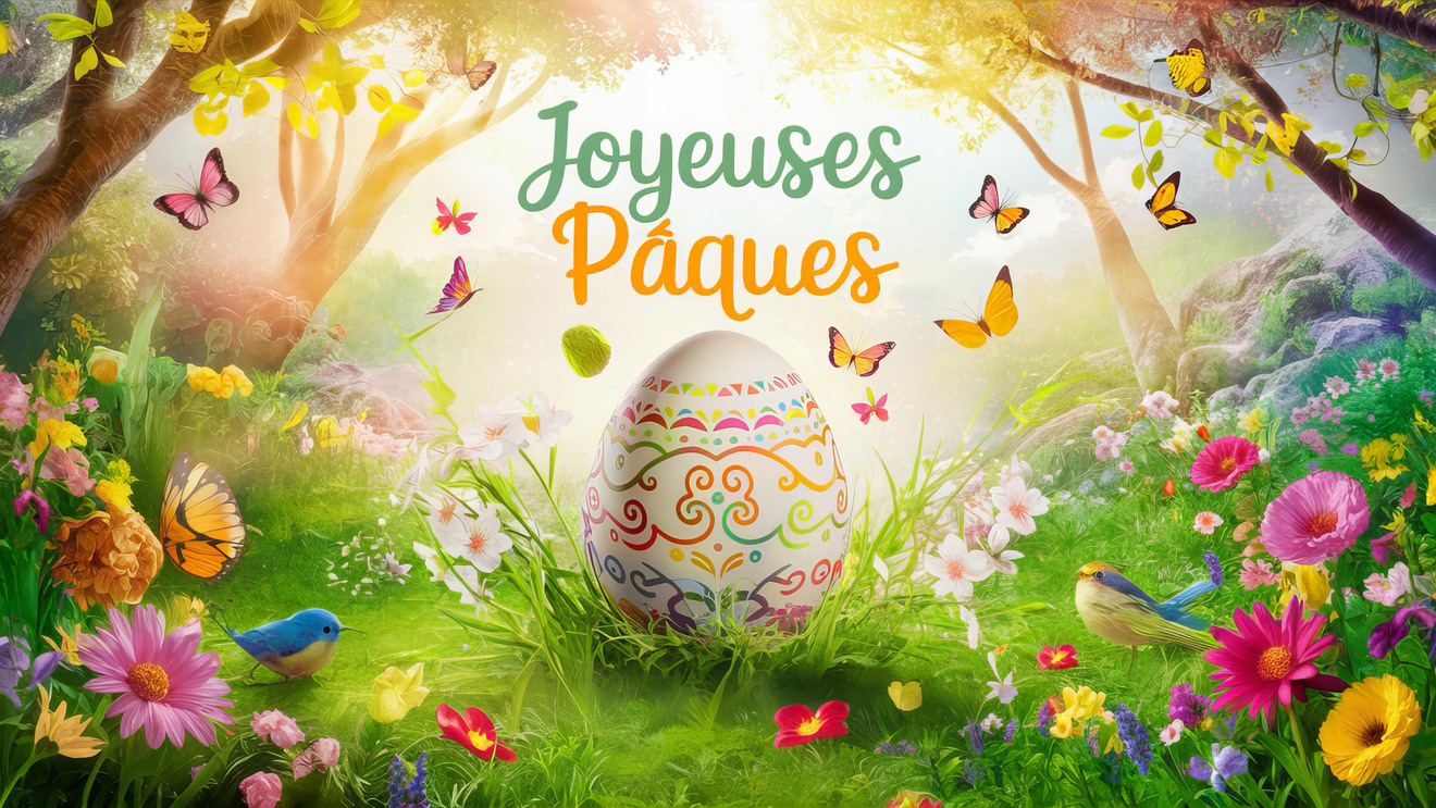 Carte virtuelle de Pâques avec motifs printaniers