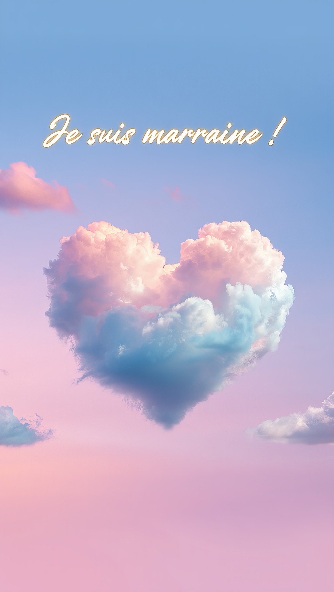 Carte virtuelle «Je suis marraine» avec un cœur en nuage pour annoncer une nomination de filleul ou filleule