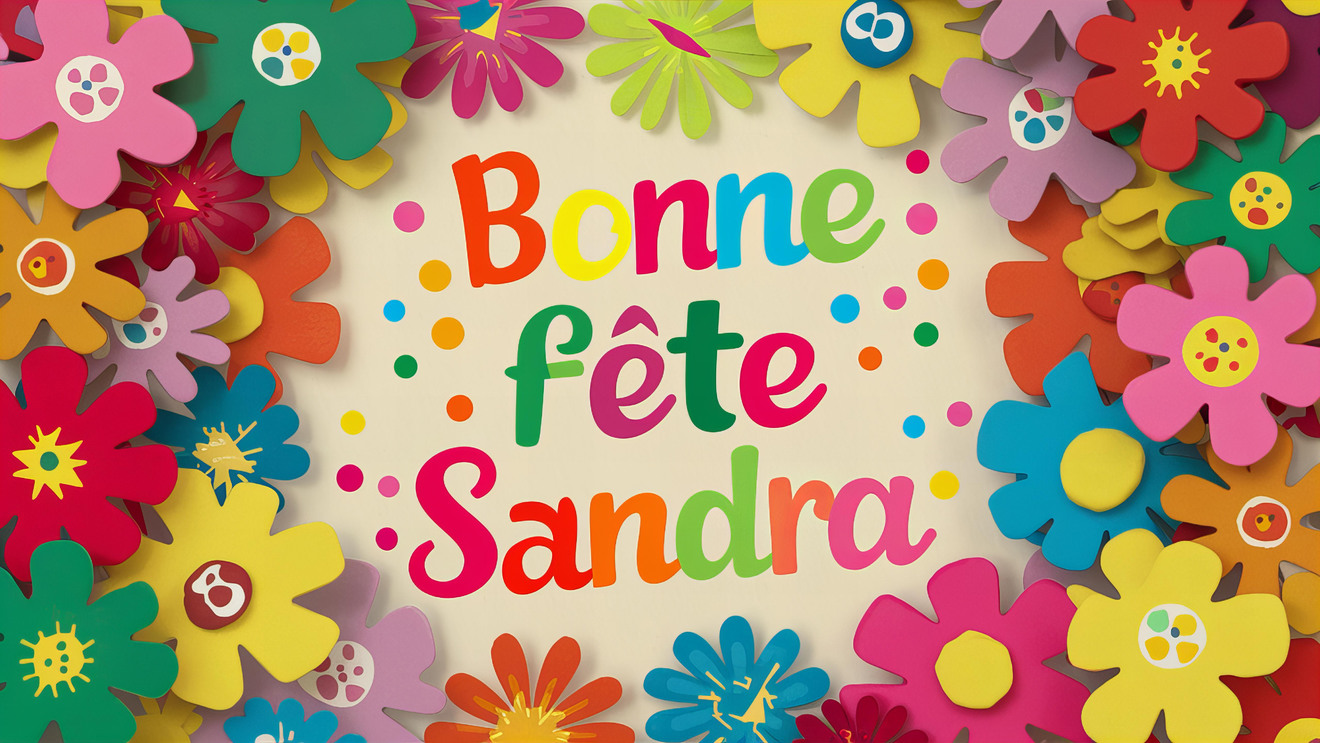 Carte virtuelle 'Bonne Fête Sandra' avec des couleurs douces