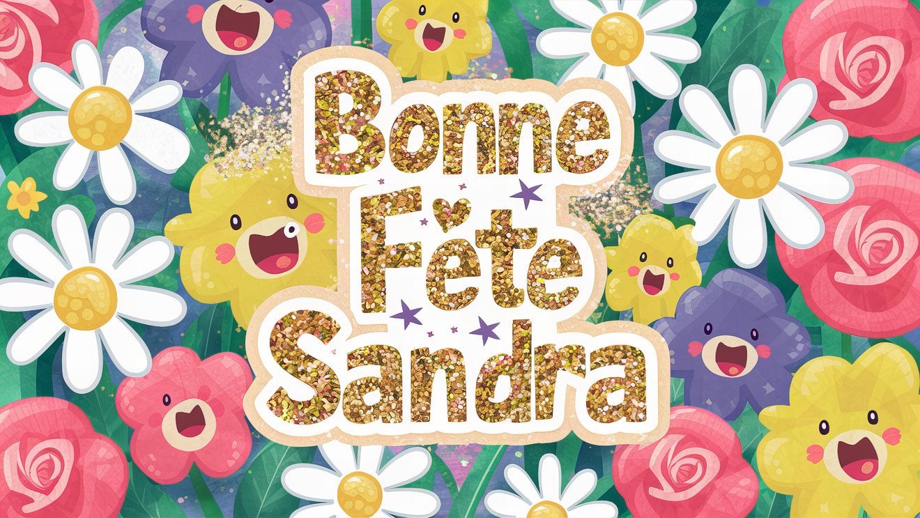 Carte virtuelle Bonne Fête Sandra avec décorations festives et couleurs chaleureuses