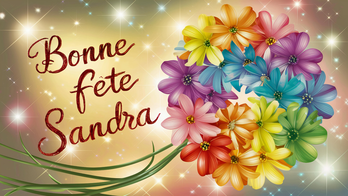 Carte virtuelle 'Bonne Fête Sandra' avec décorations florales