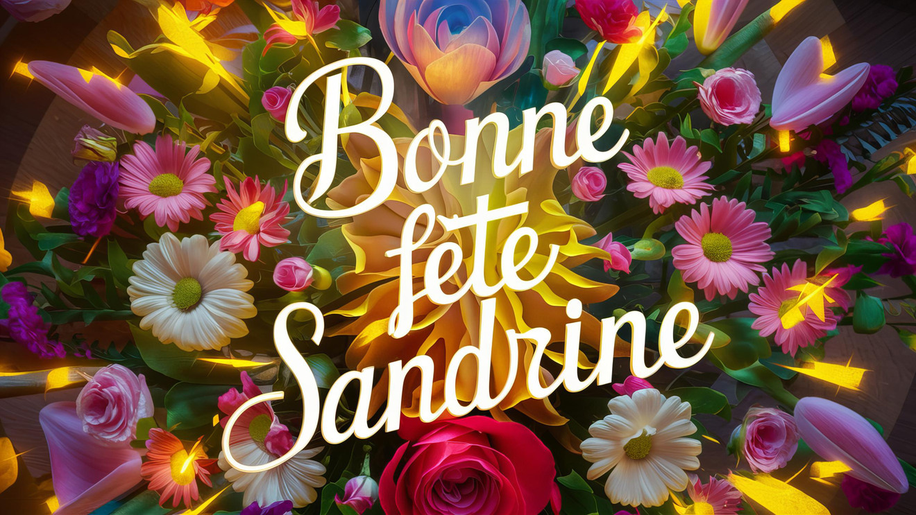 Carte de fête pour Sandrine avec décor floral pastel