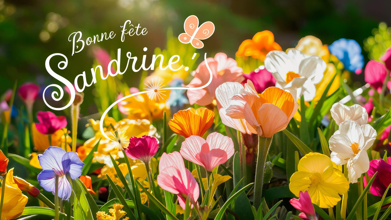 Carte virtuelle 'Bonne Fête Sandrine' avec décoration florale douce