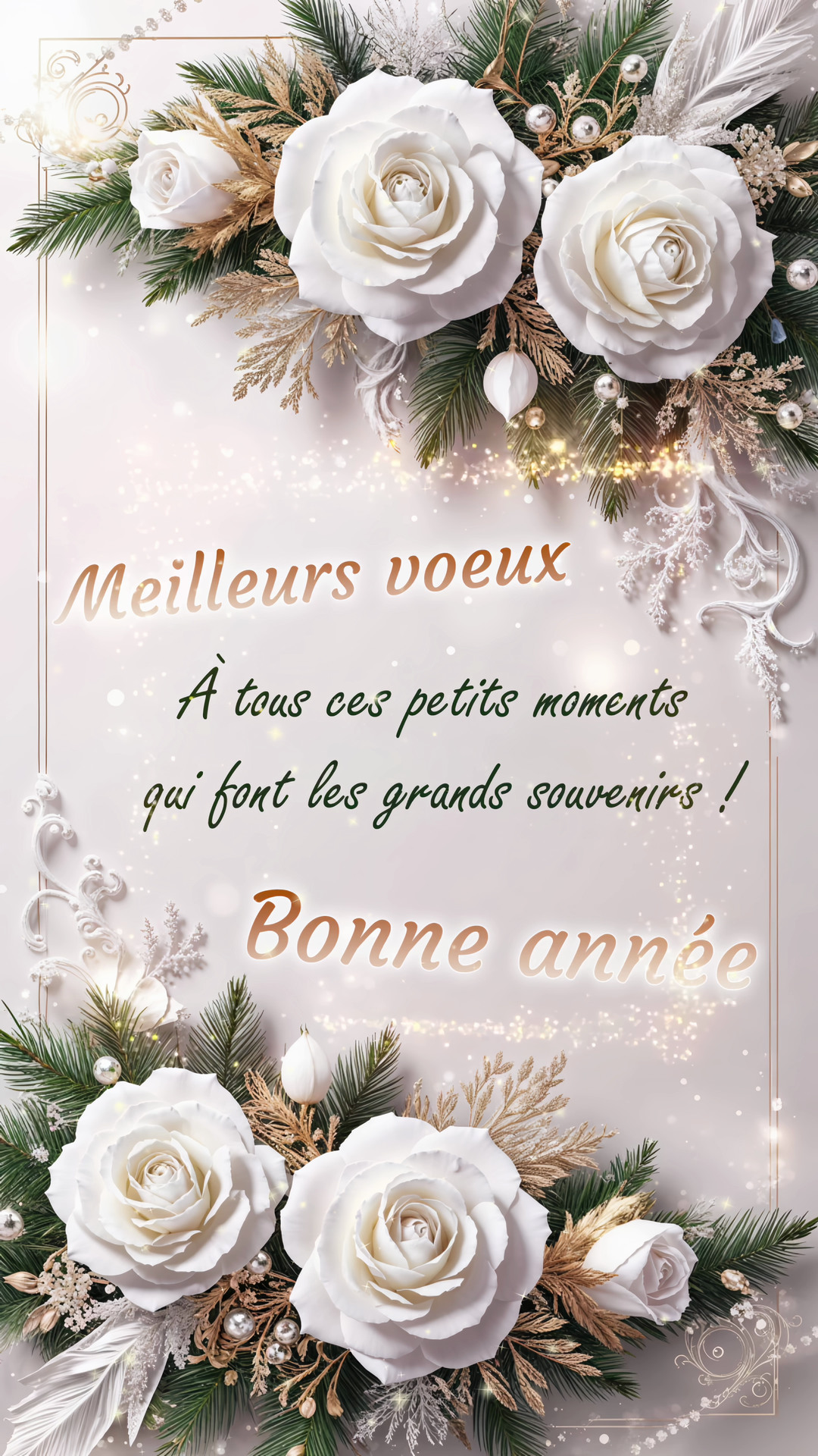 Carte virtuelle «Meilleurs voeux famille» avec des roses blanches, image size:1080x1920
